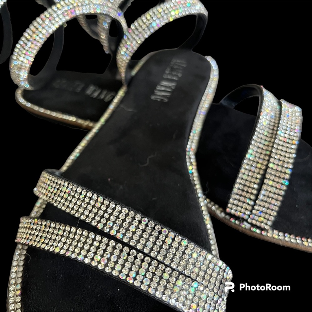 Azalea Wang Runaway Black crystal-look ankle wrap flat, size 7